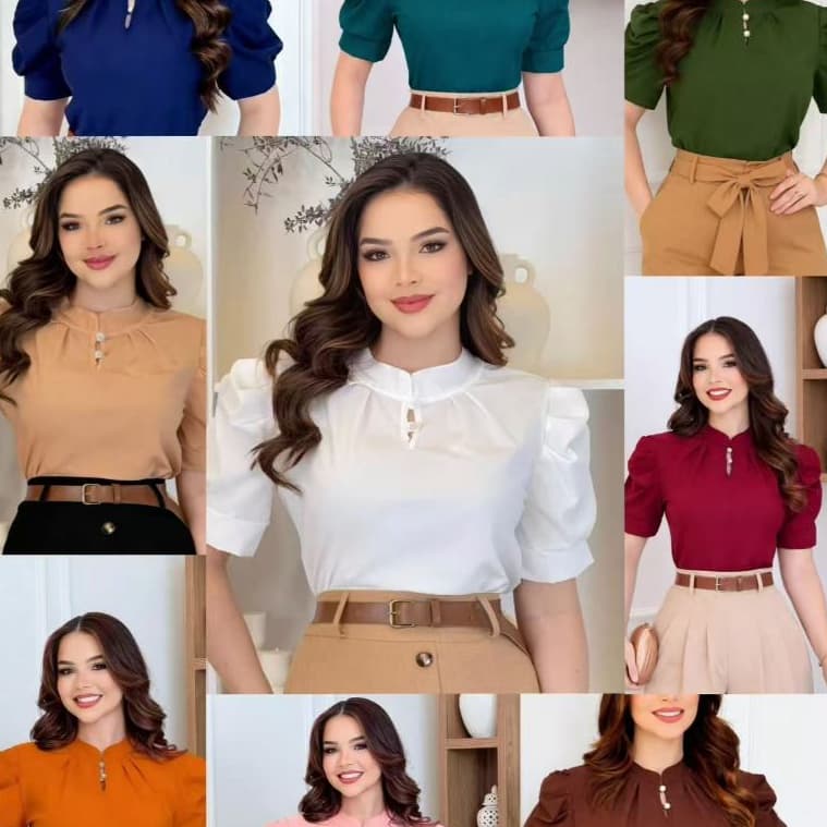 Blusa Feminina Social Manga Curta Bufante Moda evangélica
