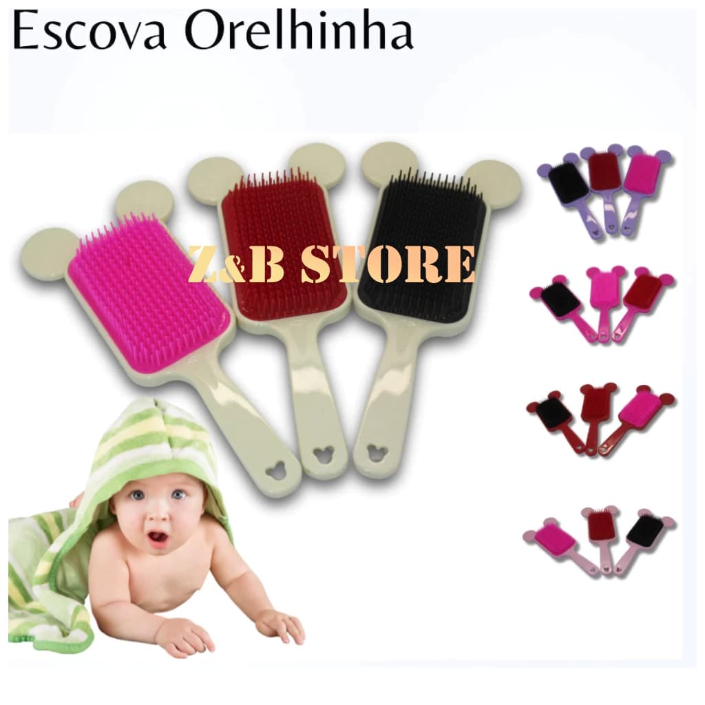 Escova Flexível Orelhinha – Cerdas Suaves, Sem Dor, Para Desembaraçar Cabelos Lisos, Cacheados ou Finos