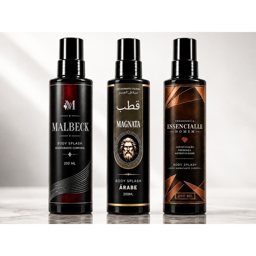 Kit de 1 Ate 3 Body Splash Magnata Arabe, Malbeck, Essencialle Masculino 200ml