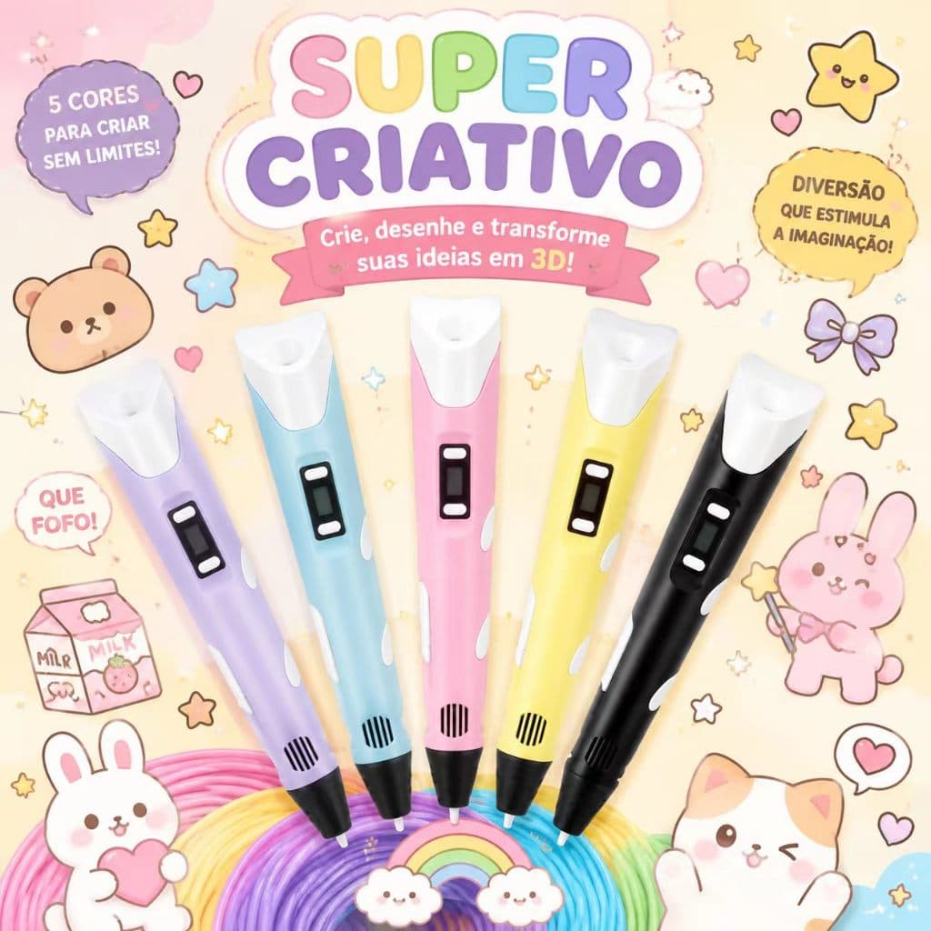 Caneta 3D PLA Impressora 3D Infantil LCD Desenho 3D DIY Filamento 1,75mm Brinquedo Criativo Presente Escolar