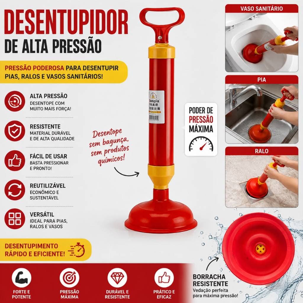 Desentupidor Manual De Alta Pressão Manual Para Vaso Sanitário Pia Ralo Cozinha Banheiro