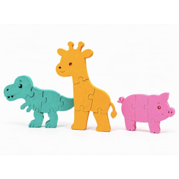 Quebra-Cabeça Montessori Infantil | Girafa, Dinossauro, Porco | Brinquedo Educativo | Animais da selva, fazenda, safari