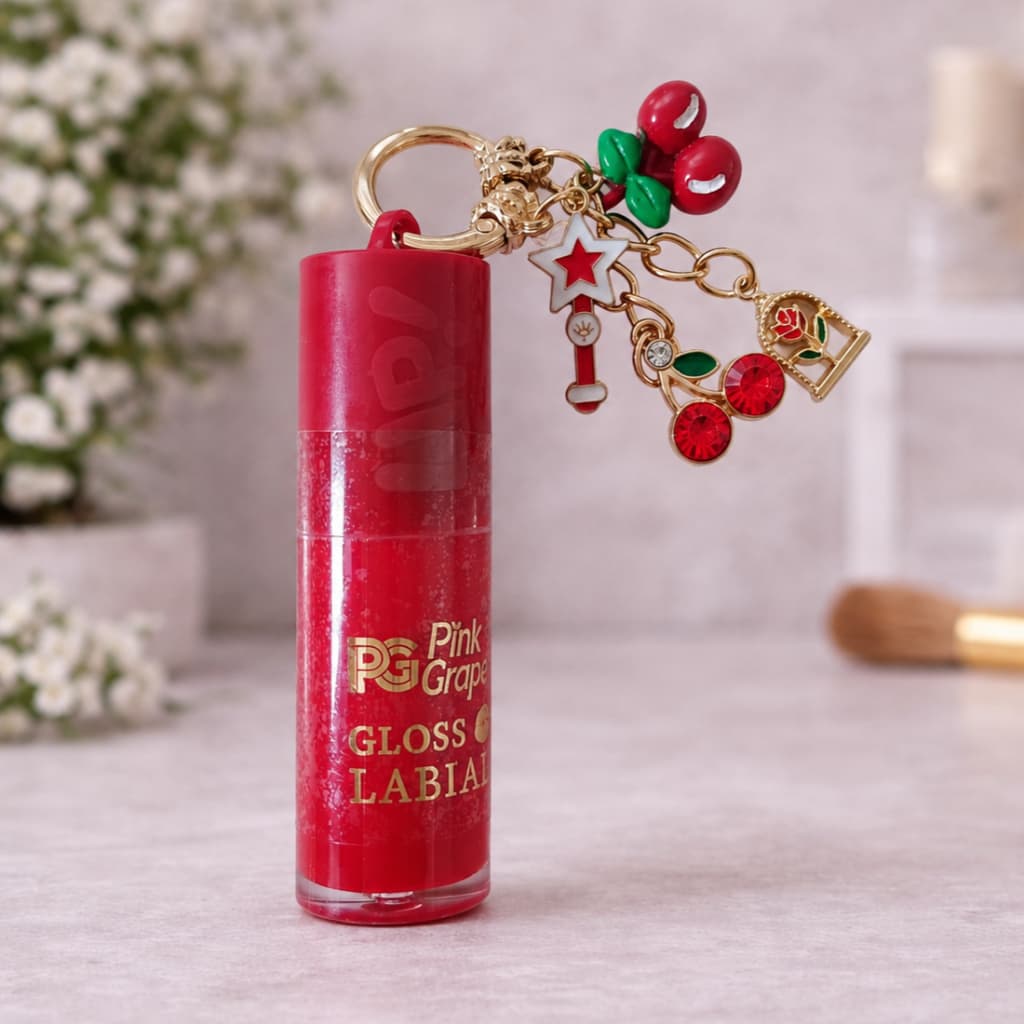 Lip Gloss de Cereja  Brilho Hidratante Cherry Cereja com Chaveiro Fofo Gloss Chaveiro