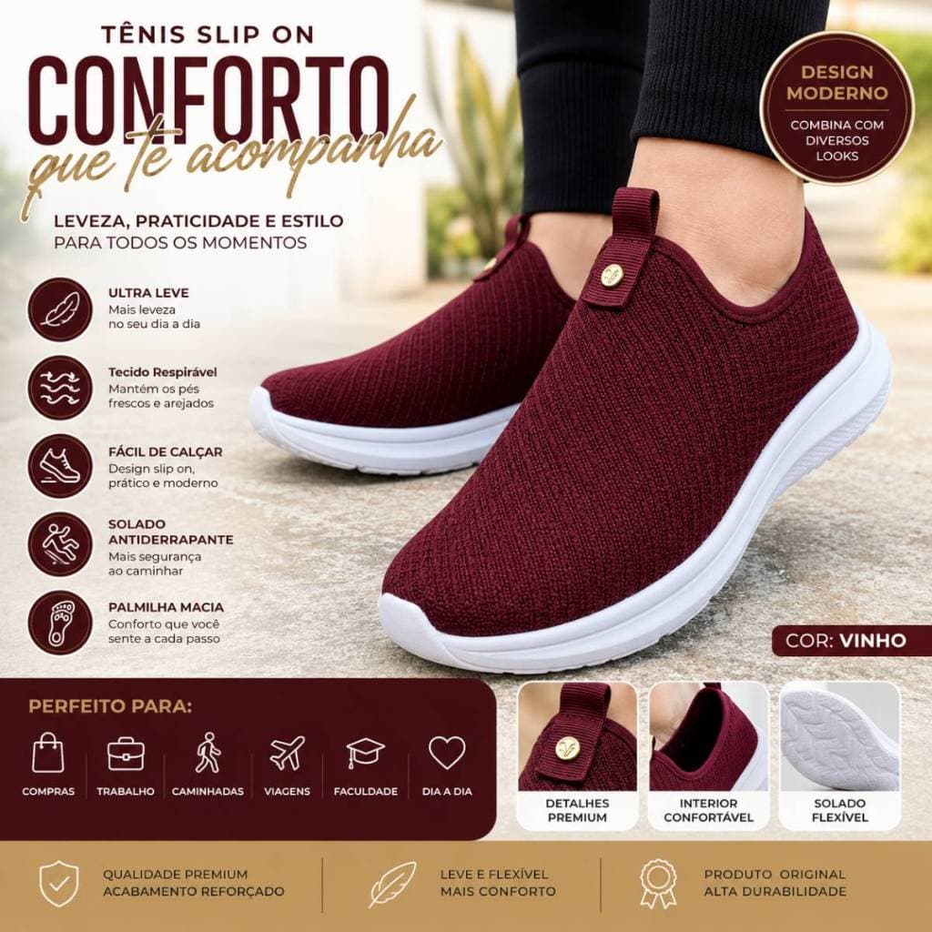 Tênis Feminino Calce Fácil Casual Tênis Feminino Confortável Anatômico Leve Macio Envio Rápido