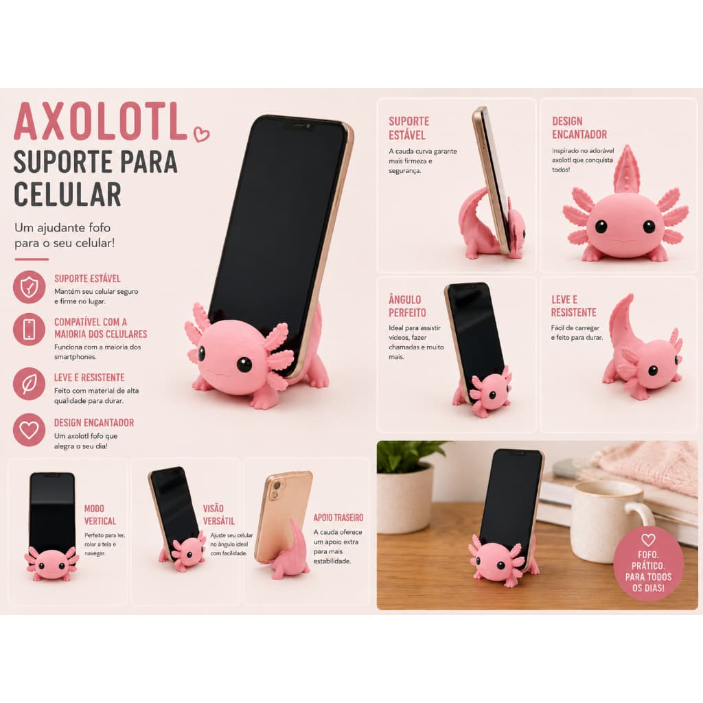 Suporte de Celular Fofo Axolote
