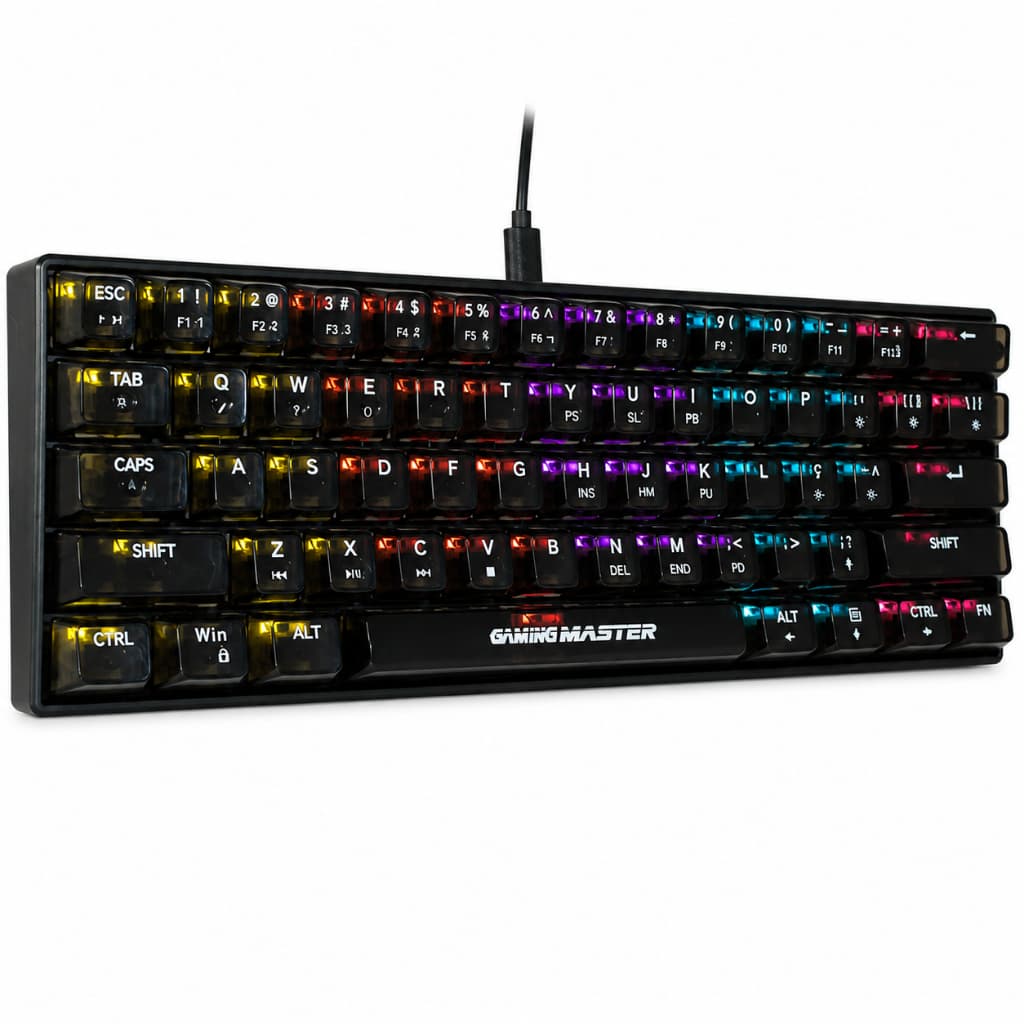Teclado Mecânico Gamer 60% Switch Marrom USB-C Anti Ghosting Translucido Preto K-Mex Neon Blade