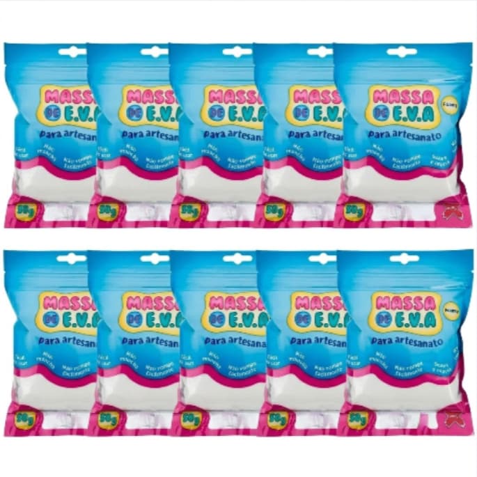 Kit 10 Massa De EVA Make Branco 50g Modelar Atóxica Macia Artesanato Escolar