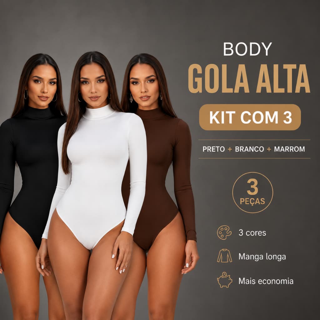 Body Feminino Gola Alta Básico Chic Elegante e Confortável Unidade ou Kit 2/3 Peças Oferta Limitada