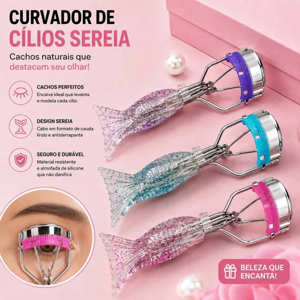 Modelador de cílios com design em formato de cauda de peixe - curvatura natural, resultados rápidos, design ergonômico.