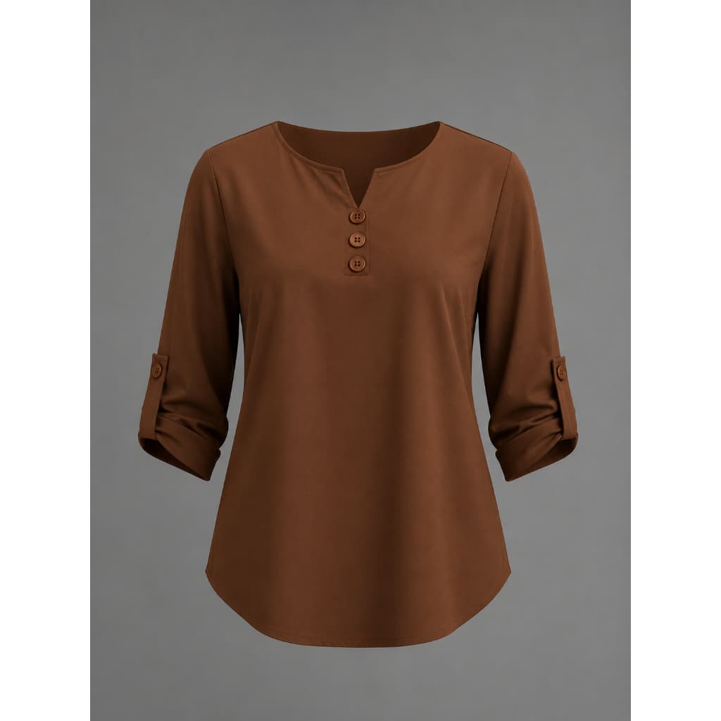 Blusa Social Feminina Camisa Com 3 Botões Manga 3/4 Tecido Macio E Confortavel