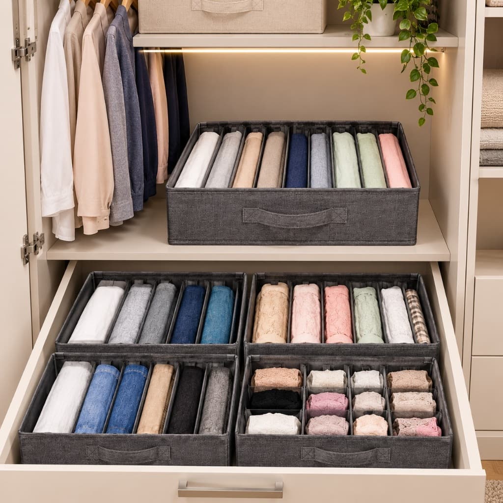 Kit 4 Organizadores de Roupas Closet Guarda Roupa com 9 Divisórias Organizador Dobrável Multiuso