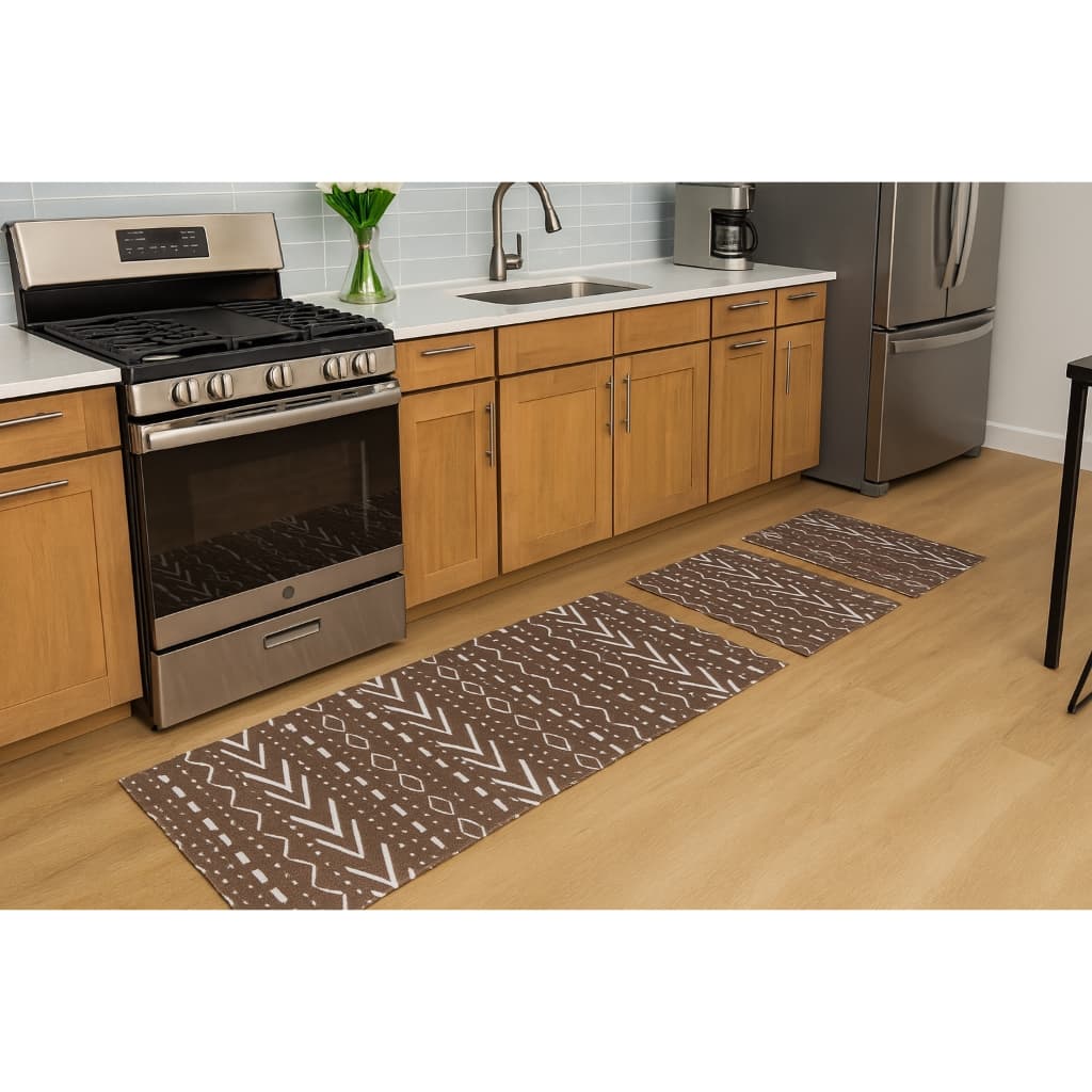 Kit Jogo De Passadeira Jacquard Carpete 3 Peças Para Cozinha 100% Poliéster Antiderrapante Decoração Sofisticada