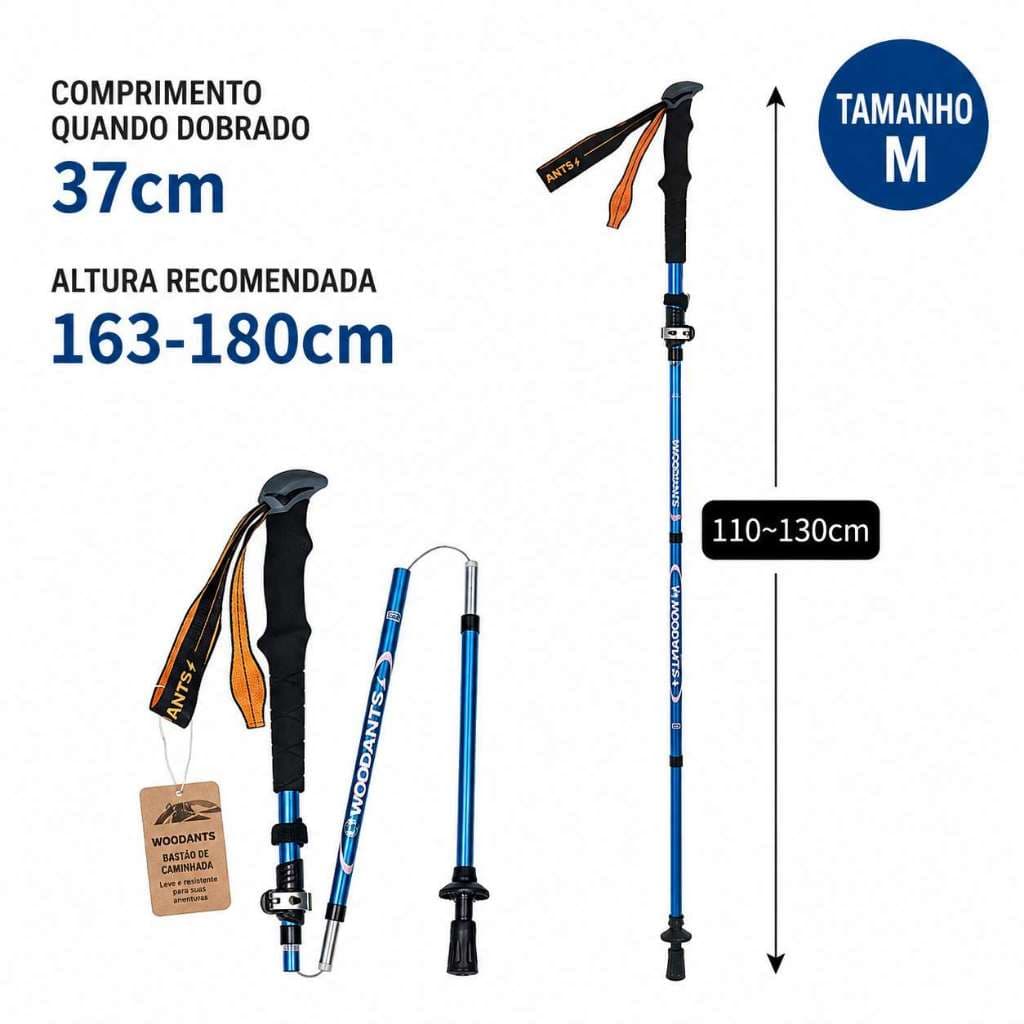 Bastão Trekking Retrátil Alumínio 7075 Ajustável 62-135cm 240g Cabo em Cortiça para Caminhada e Trilha