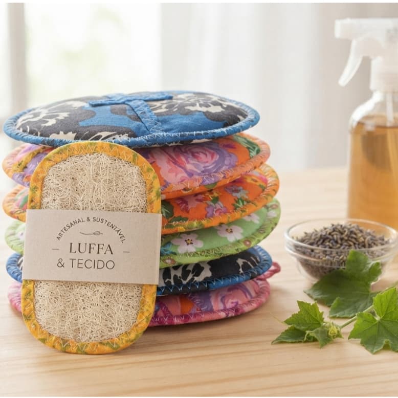Kit 3 Buchas Vegetal Estilo Luva Com Alça Estampada Artesanal Esfoliante Para Banho e Corpo
