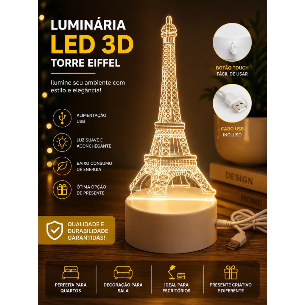 Luminária LED 3D Violão USB Abajur Decorativo Luz Noturna Quarto Presente
