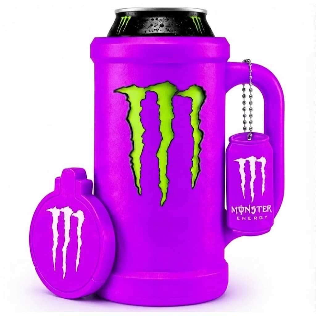 Kit Porta Lata Monster Energy 3 em 1 com Tampa Protetora + Abridor | Copo Caneca