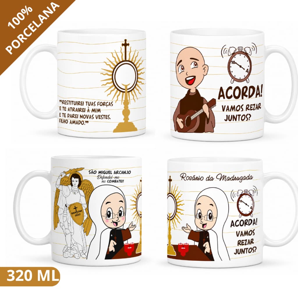 Caneca de Porcelana 320ML Frei Gilson Quaresma São Miguel Rosário da Madrugada