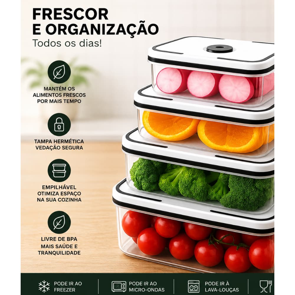 Kit 4 Potes Herméticos Quadrados de Plástico com Tampa Vedada – Organizadores para Cozinha e Alimentos