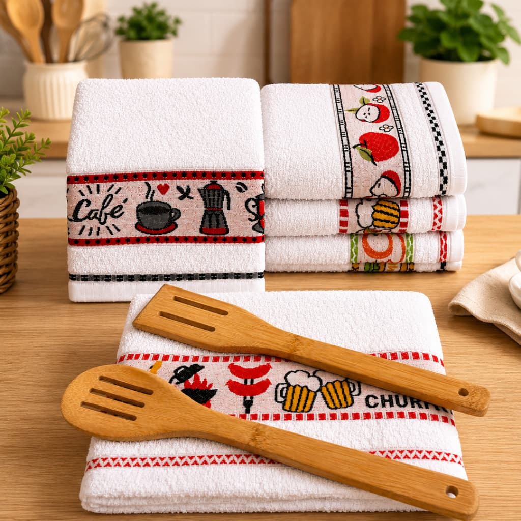 Kit 4 Panos de Prato Branco Jacquard Atoalhados Alta Absorção 100% Algodão