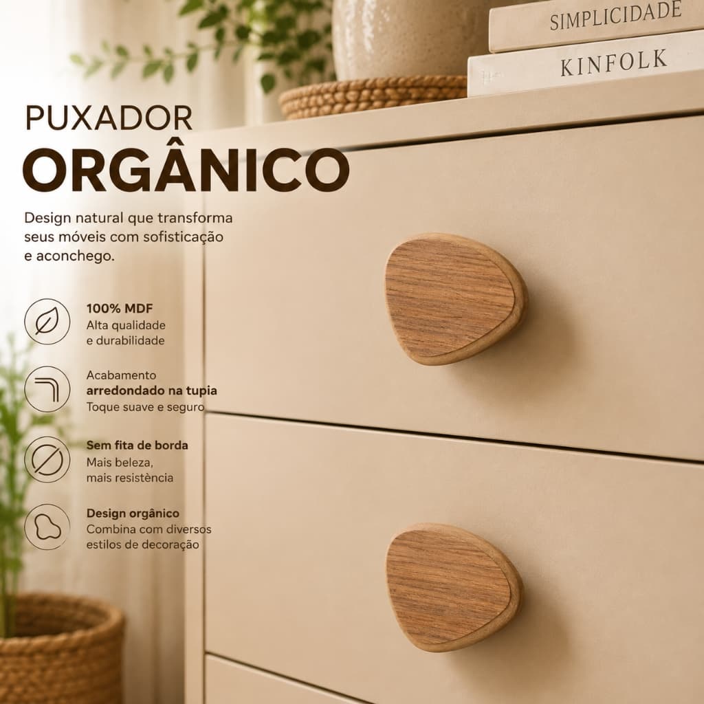 PUXADOR ORGÂNICO DECORATIVO EM MDF PREMIUM para Gavetas, Cômodas e Armários Premium