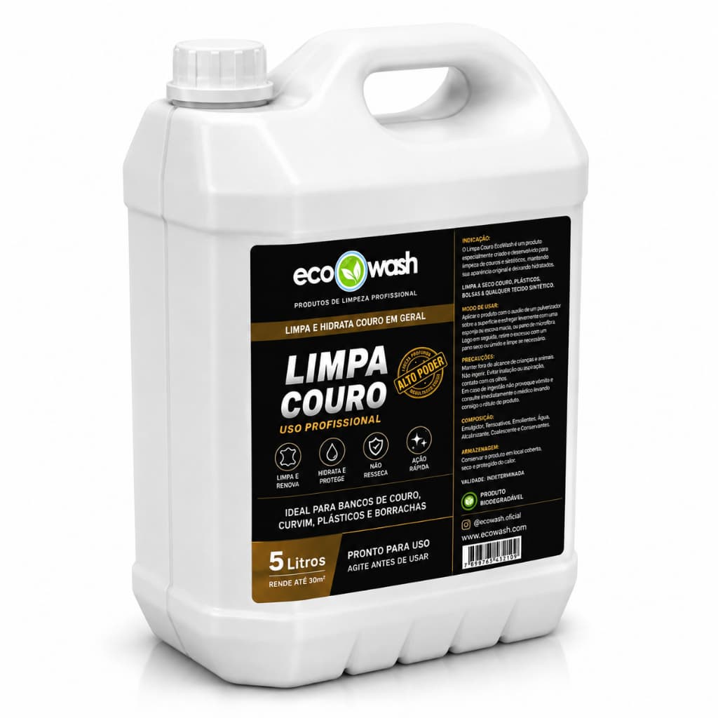 Limpa couro profissional 5 litros, Banco de couro, bolsa, sapato, jaqueta, Remove encardido e deixa novo