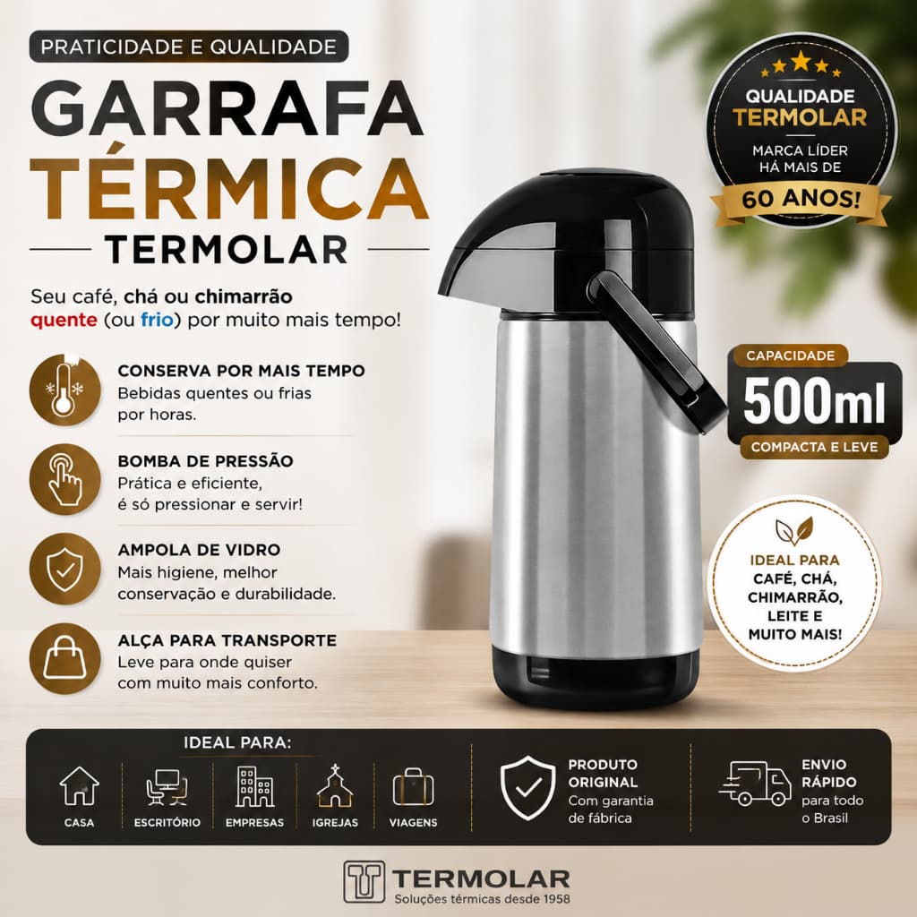 Garrafa Térmica Lúmina Inox 500ml Termolar
