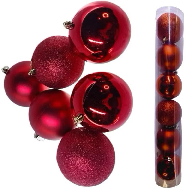 kit com 6 Bola 10cm mista de Natal fosca / lisa /  Glitter