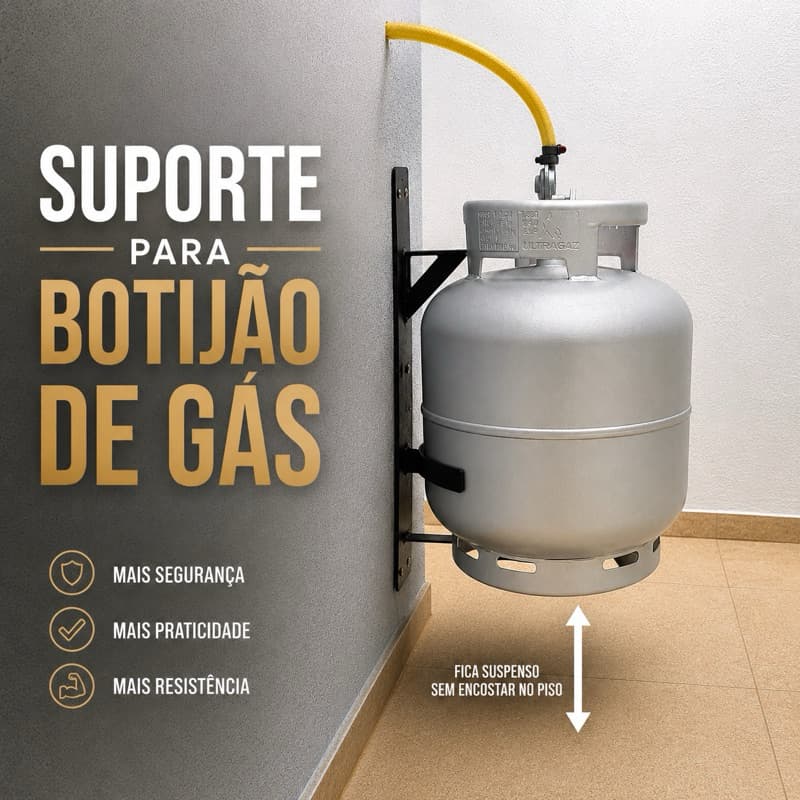 Suporte Para Botijão de Gás Suspenso - Suporte de Bujão de Parede Externa ou Cozinha