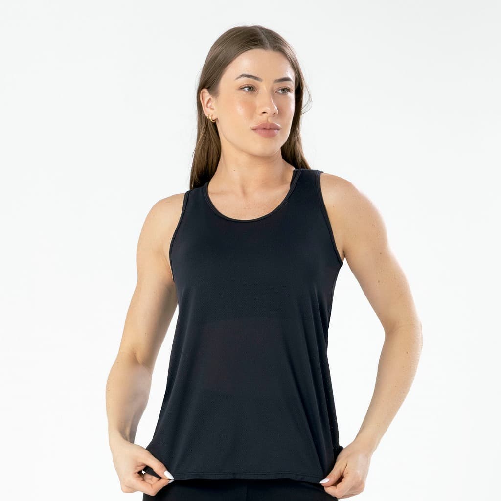 Camiseta Esportiva Regata Feminina Microfuros Dry Fit Poliamida Academia Selene