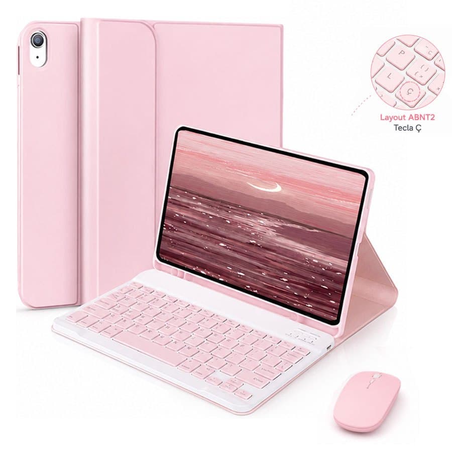 Capa Para Samsung Tab A11(8.7")/A9(8.7")/A8(10.5")/A7 (10.4") C/ Abnt2 Teclado sem fio (Com tecla "Ç") + Mouse Bluetooth