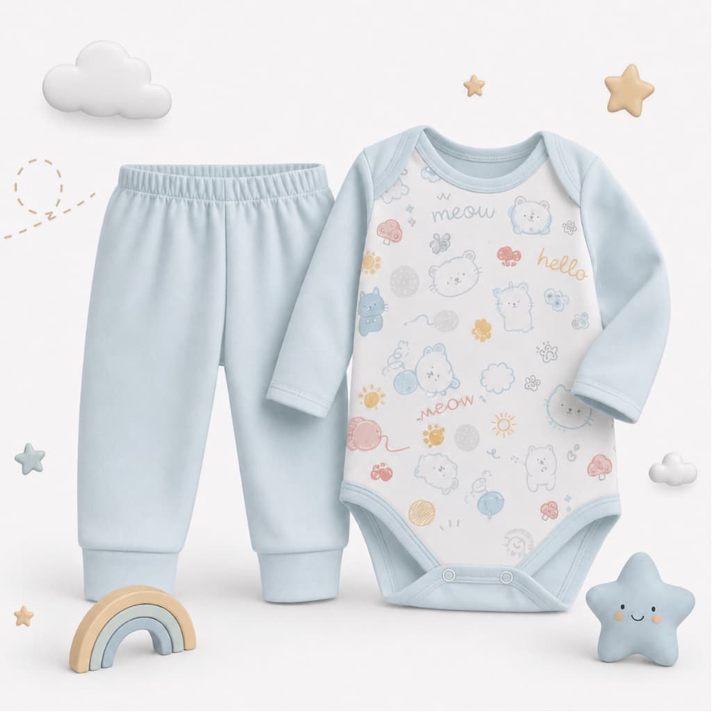 Body Infantil Manga Longa com Calça Mijão Canelado Enxoval Bebe Menino Menina Recém Nascido Conforto