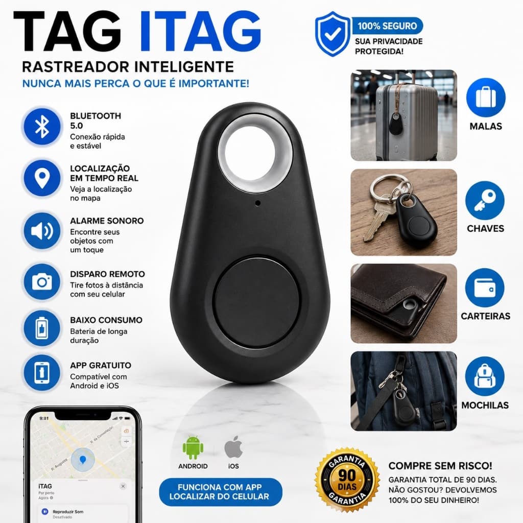 Rastreador Bluetooth iTAG Localizador GPS para Mala Bagagem Chaves Carteira Mochila Anti-Perda Android iOS