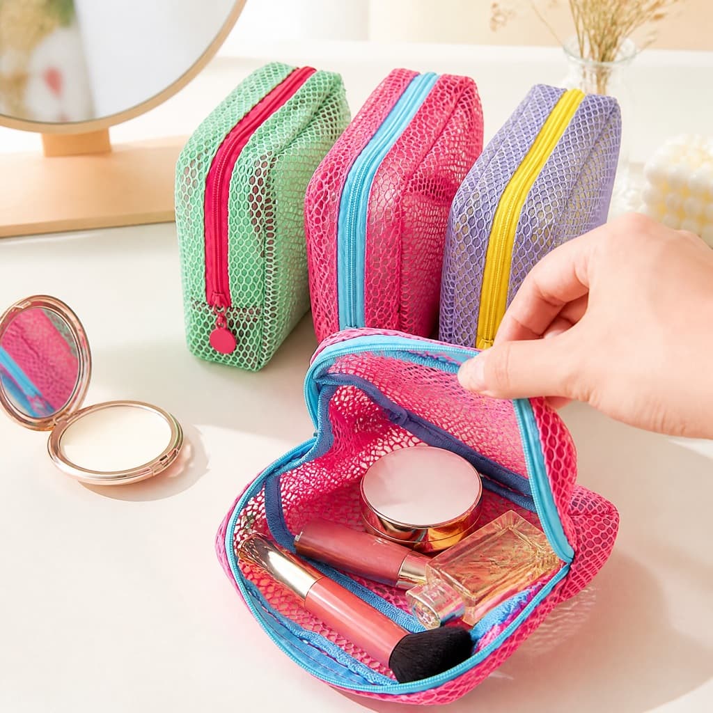 Necessaire Maquiagem Pequena Telada com Alça Bolsa Organizadora Feminina para Viagem