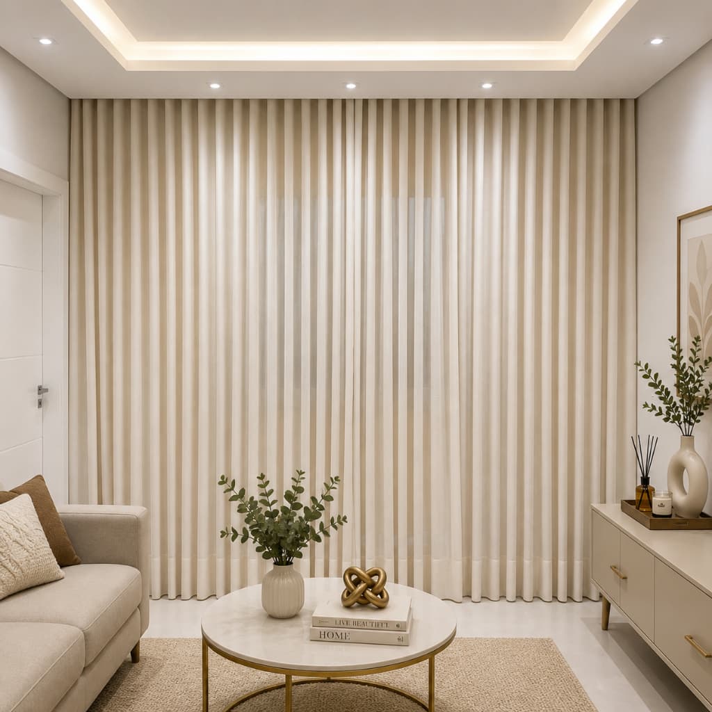 Cortina Trilho Suíço Duplo 4m Voil de Linho c/ Forro Blackout 90% Luxo Moderno 2,30 a 2,80m