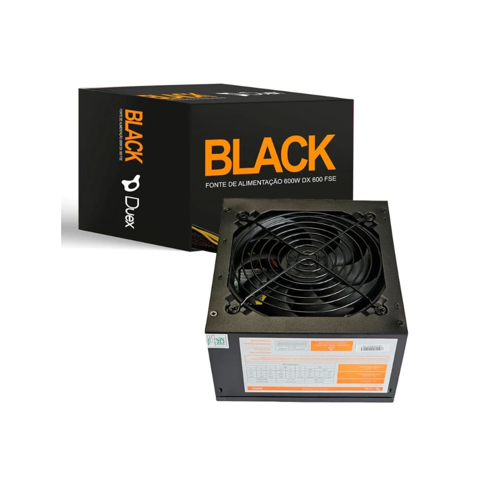 Fonte ATX DUEX 600W Black [DX 600FSE] PFC Ativo c/ Cabo de Força