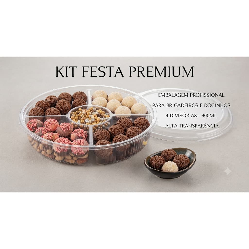 Kit Petisqueira 4 Divisórias G-540 400ml PET Cristal - Embalagem para Delivery e Festas | 5/10/20 Uni
