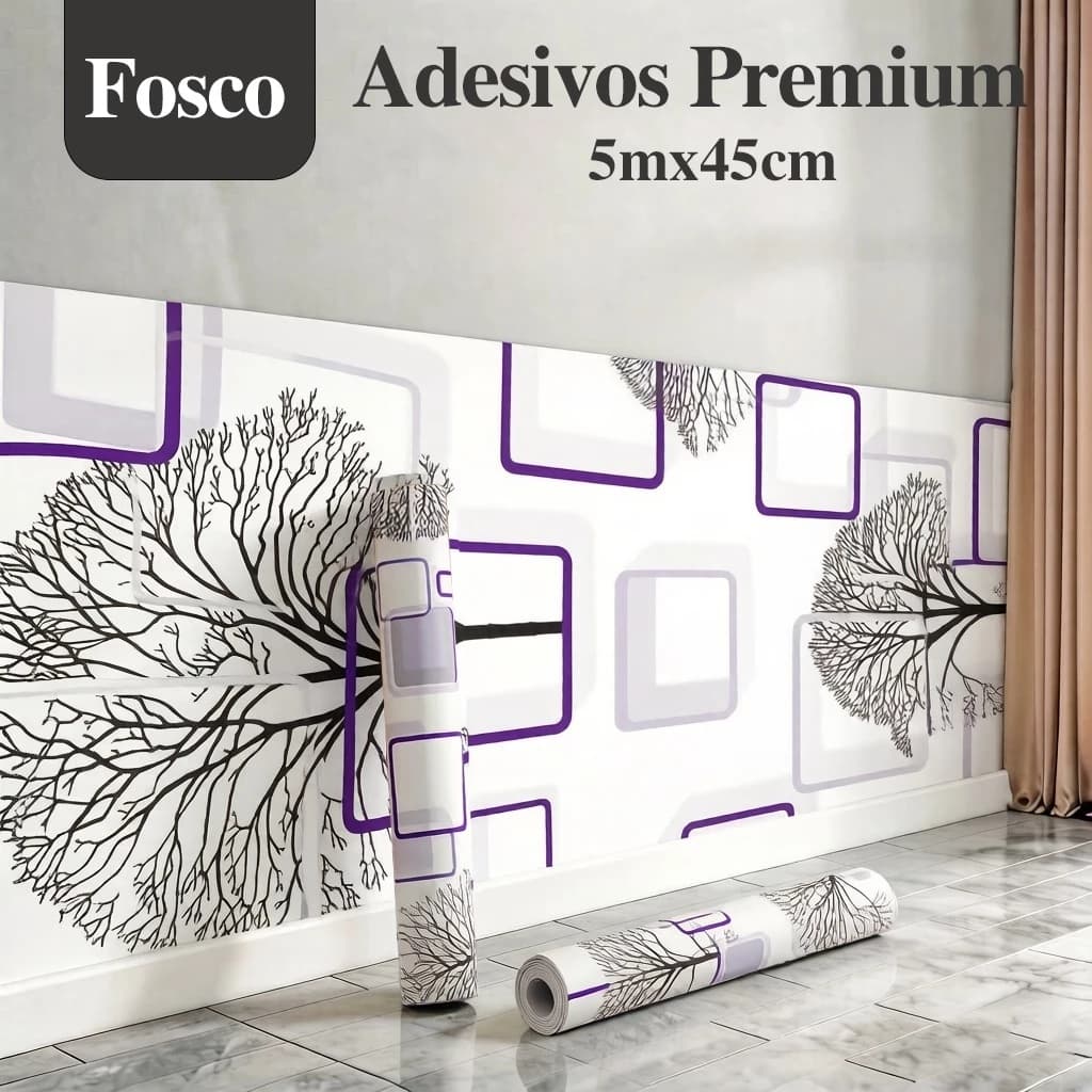 Papel de Parede Adesivo 3D Roxo Premium Autocolante Impermeável 5M × 45CM para Sala e Quarto
