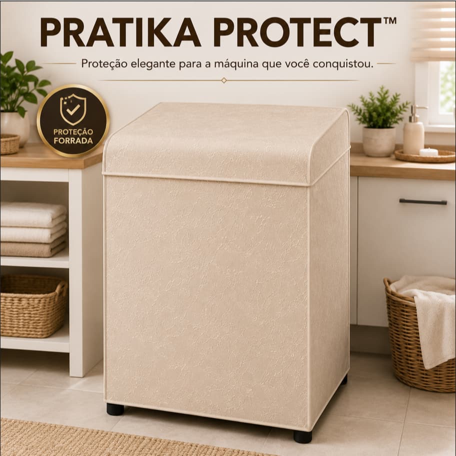 Capa Para Máquina de Lavar Forrada Abertura Superior Tamanho G Bege Pratika Protect