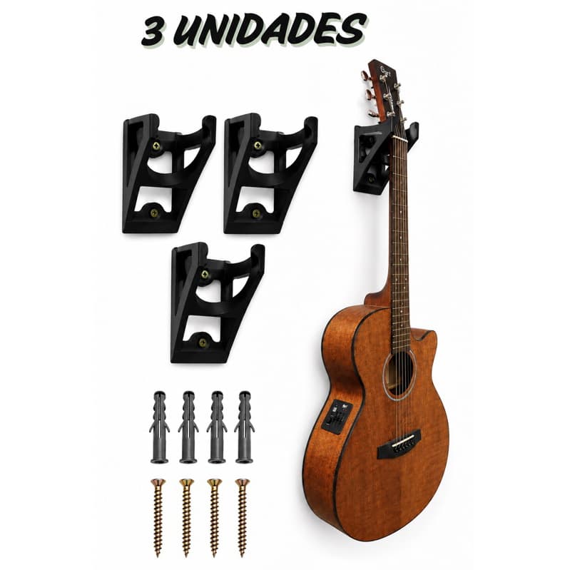 03 Suporte de Parede Para Violão Guitarra Baixo Ukulele Cavaco Com Parafusos
