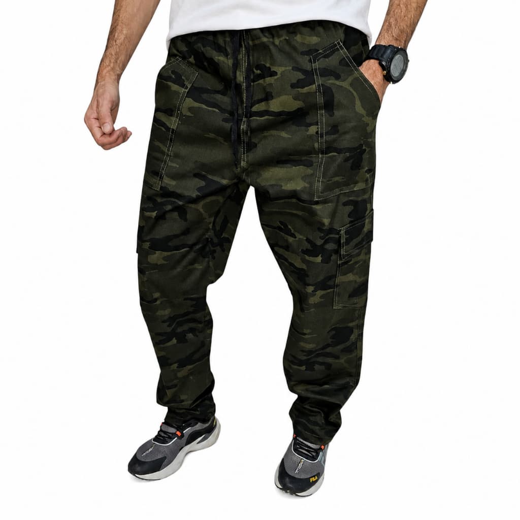 Calça Cargo Sarja Skate Casual Moda Unissex Masculino Feminino Drop, Calça Larga 5 Bolsos Preta Bege camuflada