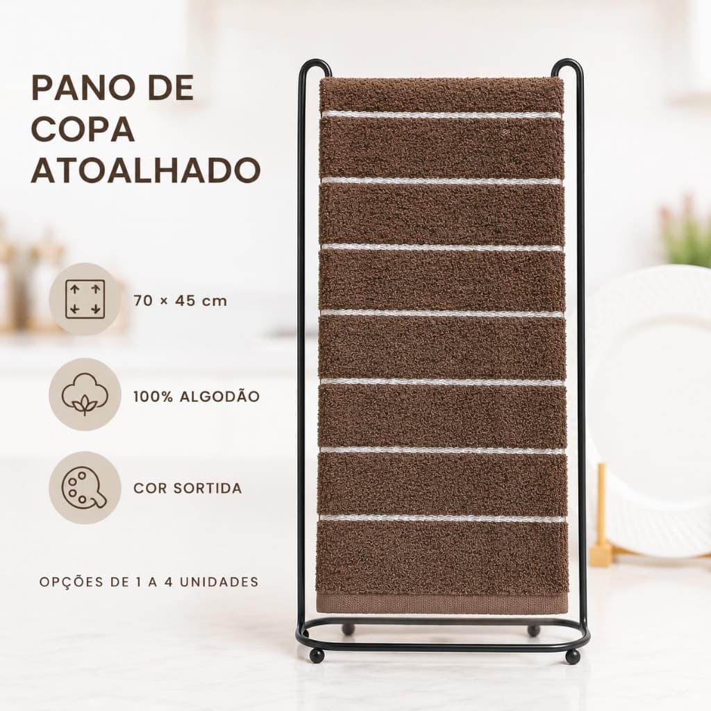 Pano de Prato 100% Algodão Pano de Copa Felpudo Atoalhado 70x45cm Alta Absorção Cor Sortida