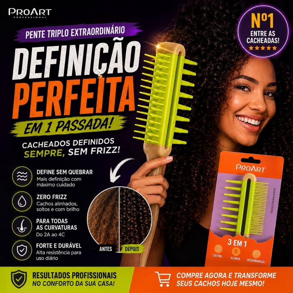 Pente Triplo Extraordinario 3 Em 1 | ProArt | Finalização | Cacheadas | Fitagem | Crespas