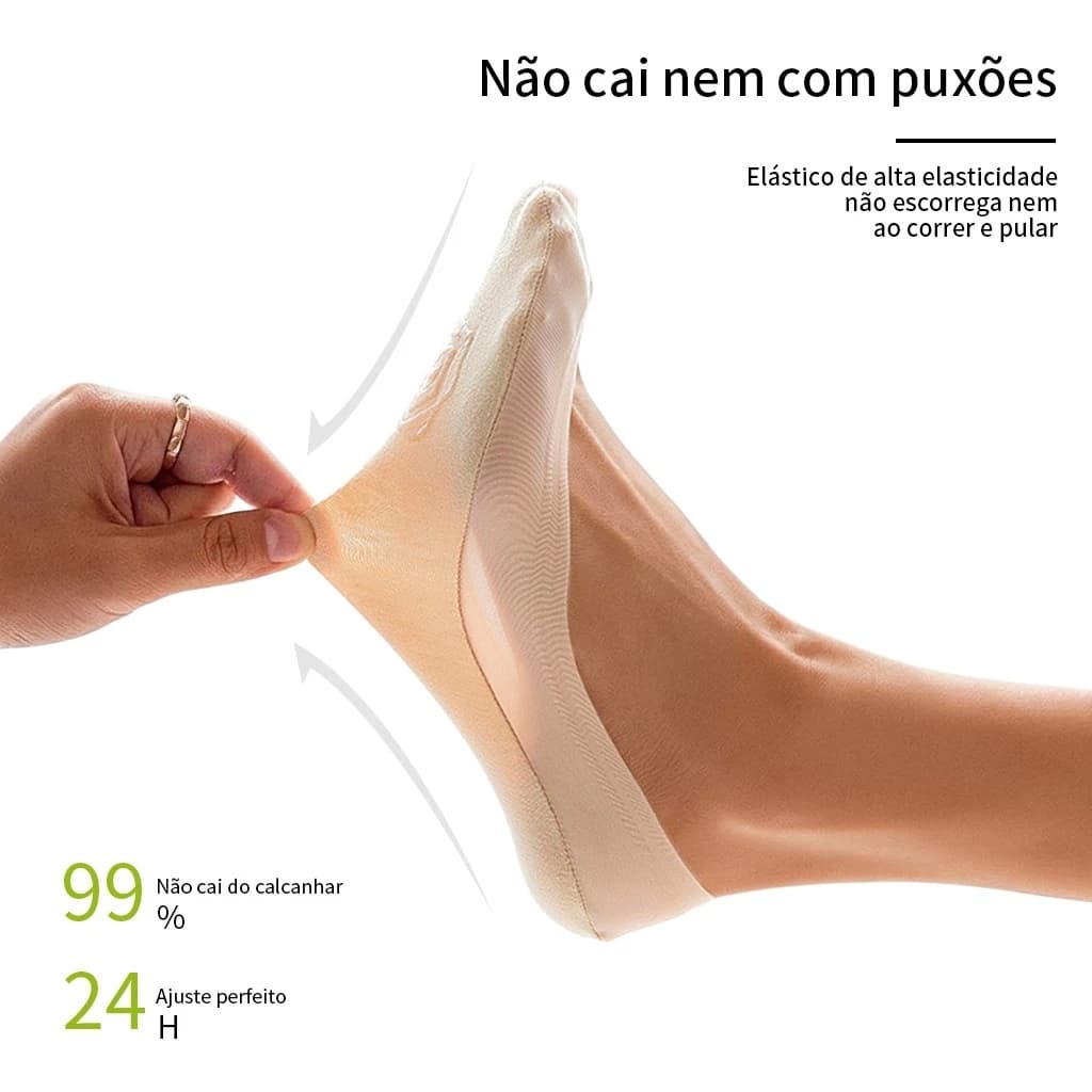 Meia Invisível Feminina Super Elástica Antiderrapante Não Cai Kit 5 10 15 Pares