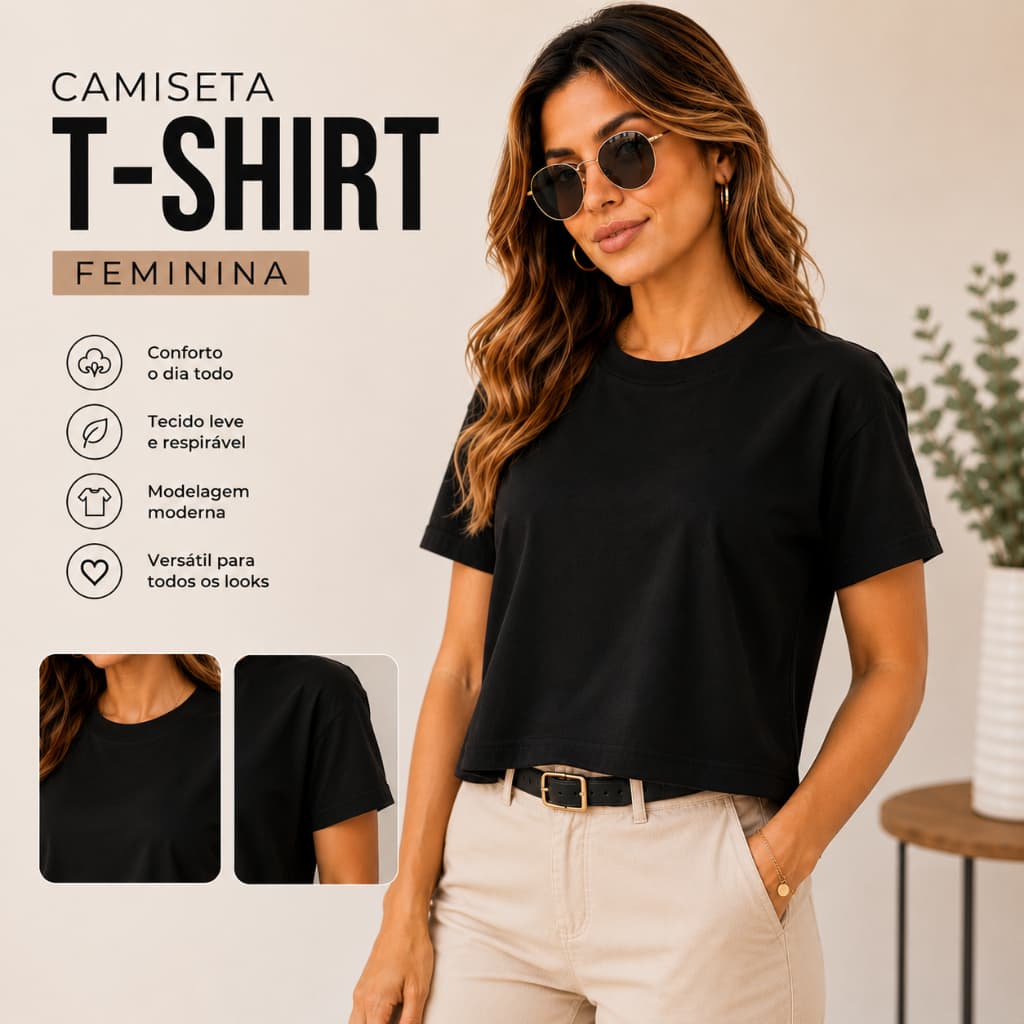 Blusas Feminina Blusinha T-shirt Oversized Baby Look Gola Alta Lisa Algodão Macio Camiseta Streetwear