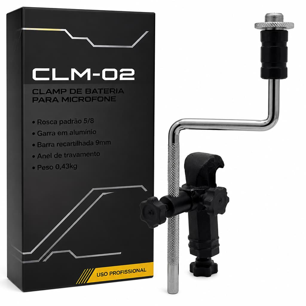 Zaidan's Clamp Suporte Microfone para Bateria Alumínio Rosca de Metal 9mm | Corpo em alumínio com rosca de metal