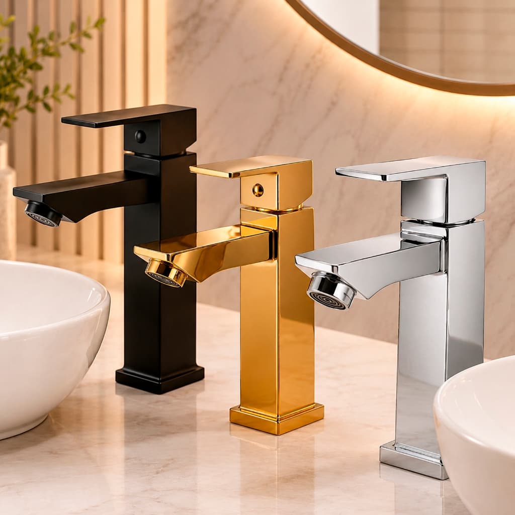 Torneira Lavabo Banheiro Luxo Metal Moderna 1/2 Cuba Quadrada