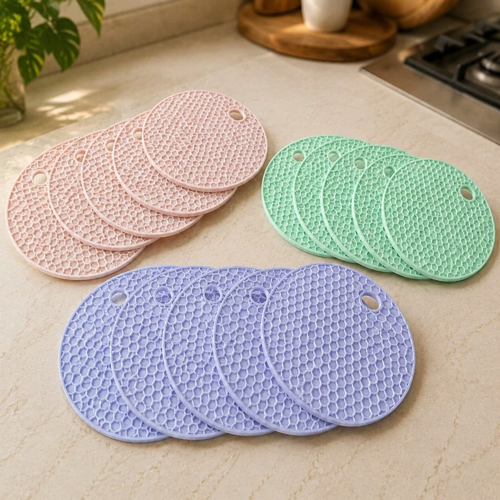 Kit 5 e 3 Descansos Panela Pratos Talheres em Silicone Protetor Resistente