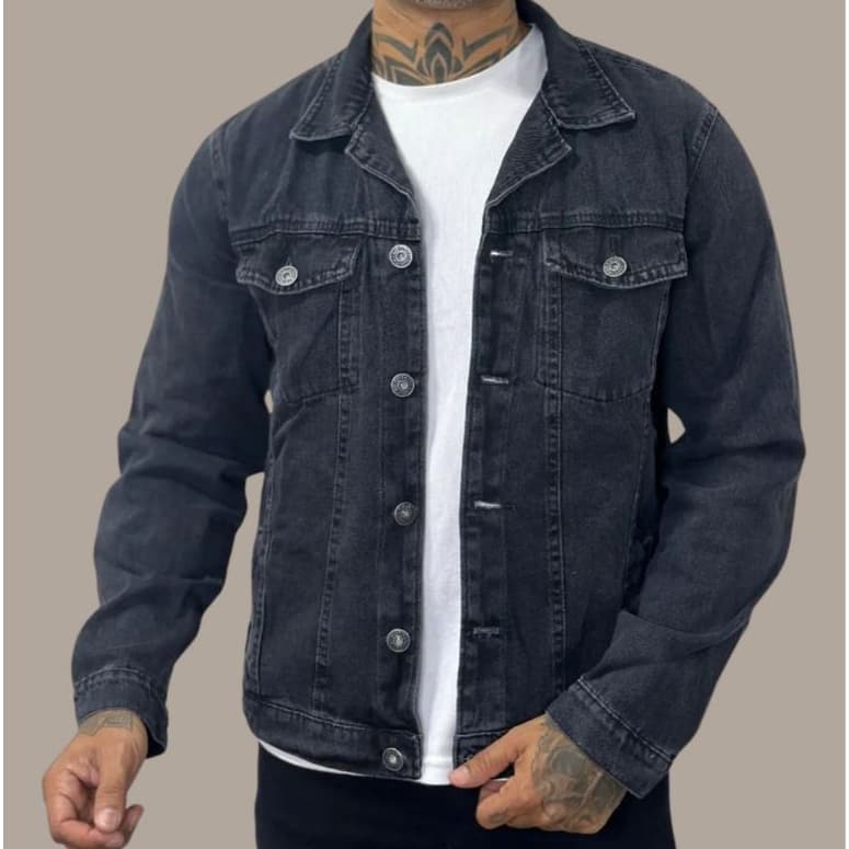 Jaqueta Jeans Masculina  All Black Sofisticada E Elegante