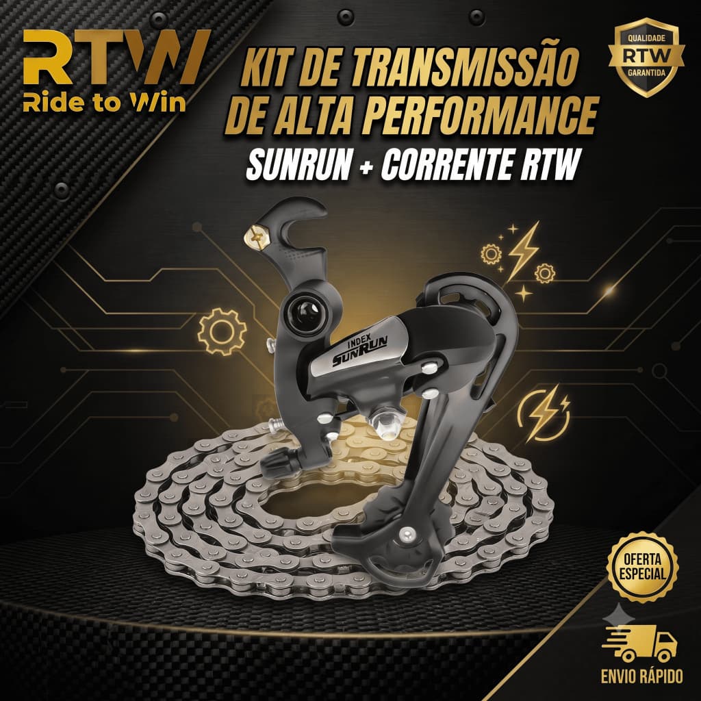 Kit Câmbio Traseiro Sunrun 7v Gancheira Bike + Corrente 21v