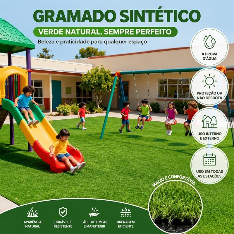 Grama Sintética 25/30mm 1,5x2-6m – Grama Artificial Para Jardim Piscina Quintal Área Externa
